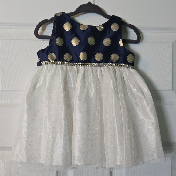 Sweet Heart Rose 9-12 M Navy with Gold Polka Dot Baby Dress w/ Matching Jacket - Picture 2 of 7